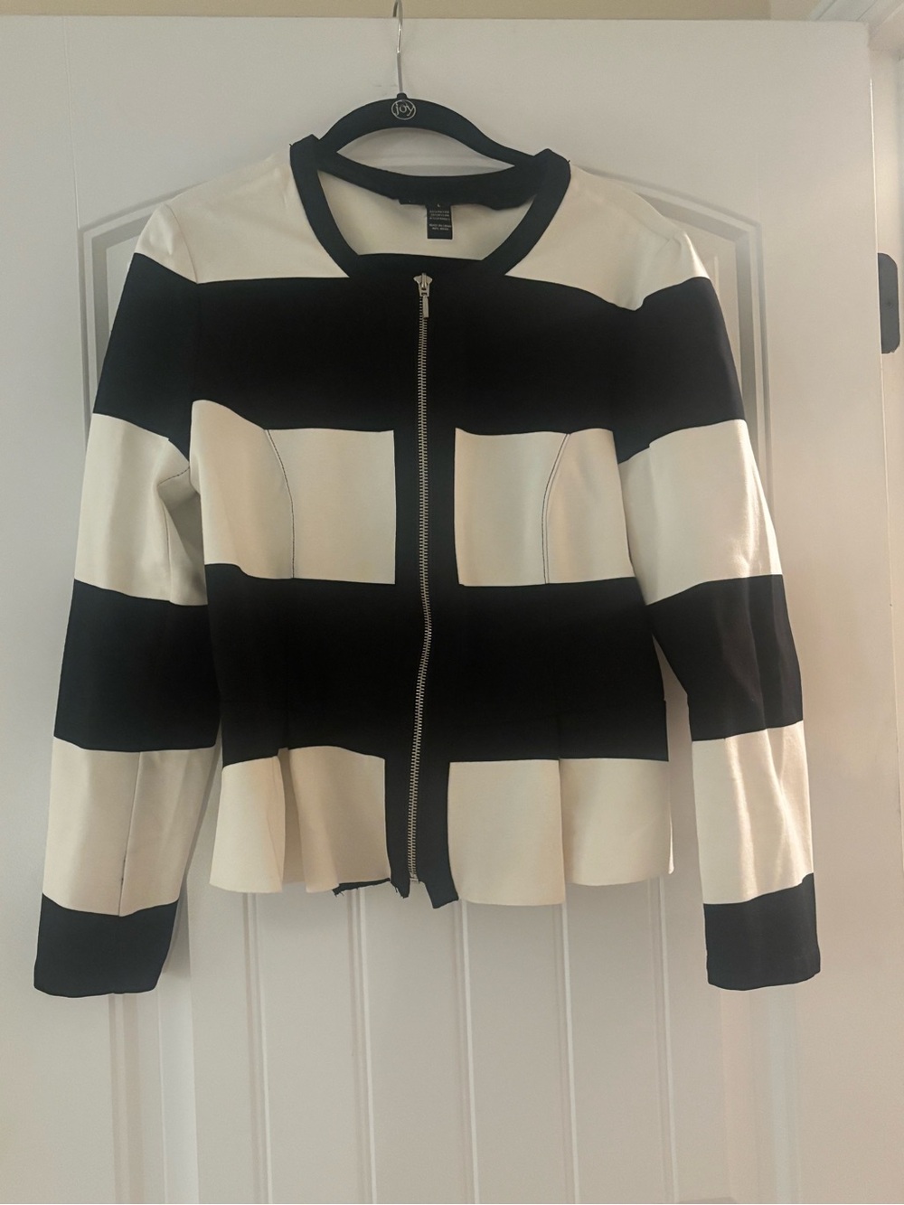 INC International Concepts Black & White Striped Zip-Front Blazer